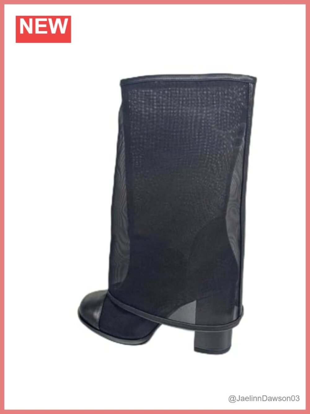 Chunky High Heel Mid Calf Boots Slip On Round Toe Air Mesh Party Clubwear
